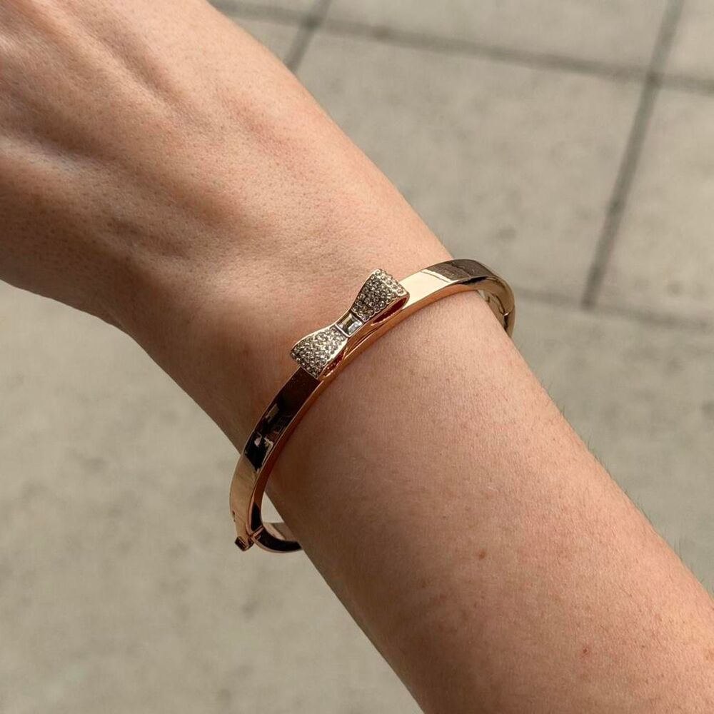 Kate Spade New York Rose Gold Crystal Rhinestones Bow Bangle Bracelet